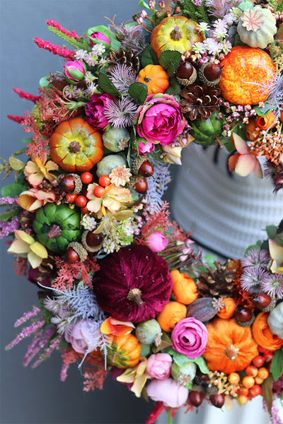 Leorie jesienny wianek z aksamitnymi dyniami, śr.46cm