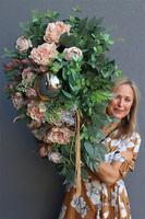 Srebrna Perła Beige, wiązanka nagrobna z kulą, dł.80cm