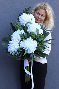 Chryzantema White Snow 2, bukiet białych kwiatów, dł.90cm