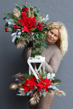 Angelo Floresa Red Winter, drewniany lampion nagrobny, wys.40cm 