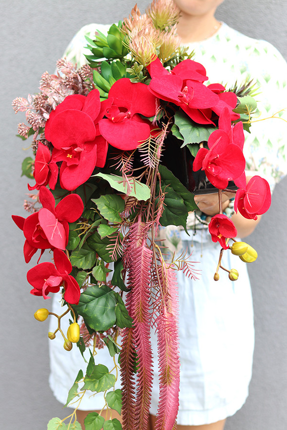 Orchidde Karminetta B, kompozycja sukulentów w donicy, wys.26x48cm