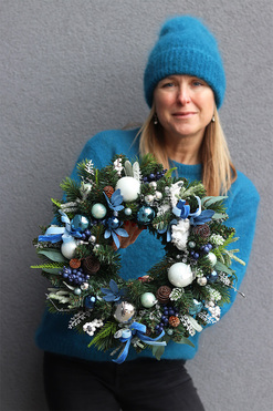 Blue Xmas, świąteczny wianek dekoracyjny, śr.34cm
