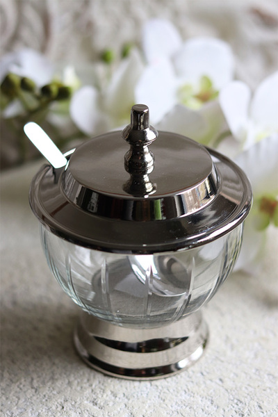 szklana cukiernica z pokrywką, duży, Lux Villa Silver Glamour