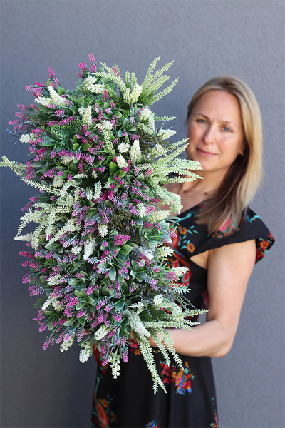 Lechuza Wrzosy 2, kompozycja kwiatowa w wysokiej jakości donicy - skrzynce, wym.60x40x40cm 