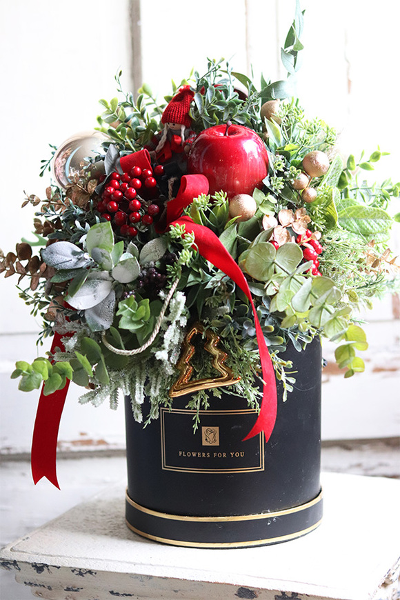 bożonarodzeniowy flowerbox z bombkami, Ferrari, wys.48cm