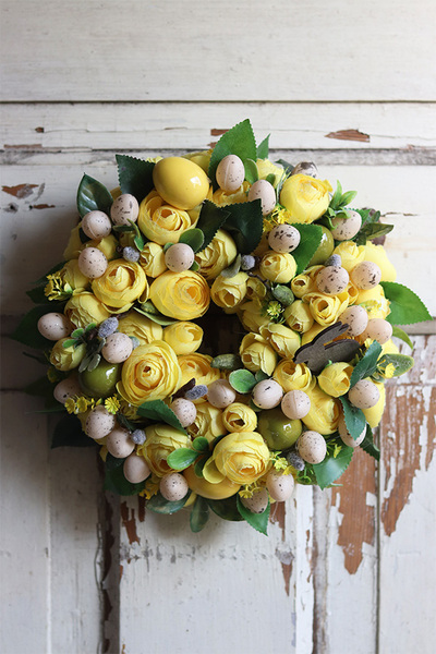 Geldinio, wiosenny stroik - wianek z żółtych kwiatów, śr.22cm