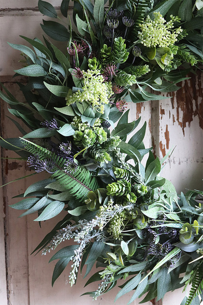 Trevida, zielony wianek ze sztucznych roślin, śr.54cm 