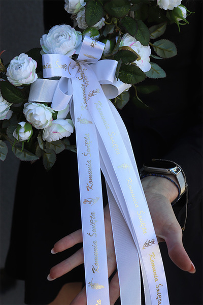 Komunia Święta, wianek z białymi kwiatami, śr.42cm