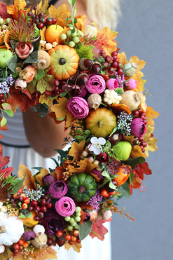 Klereta, jesienny wianek z dyniami i owocami, śr.40cm