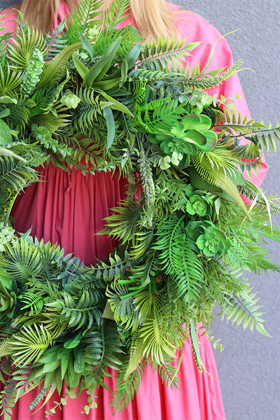 Zieleń Dokoła, zielony wianek na drzwi z sukulentami