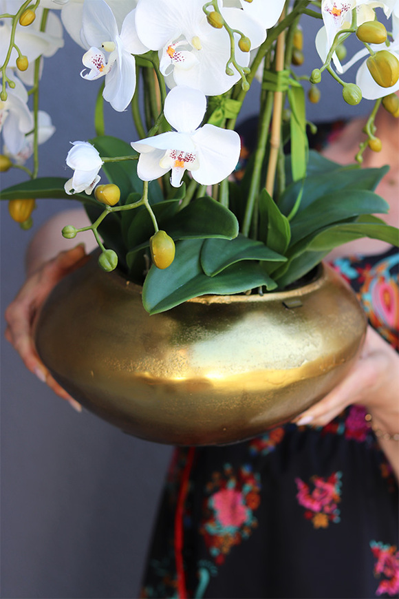 Deluxe Gold B, sztuczny storczyk w złotej donicy, wys.63cm