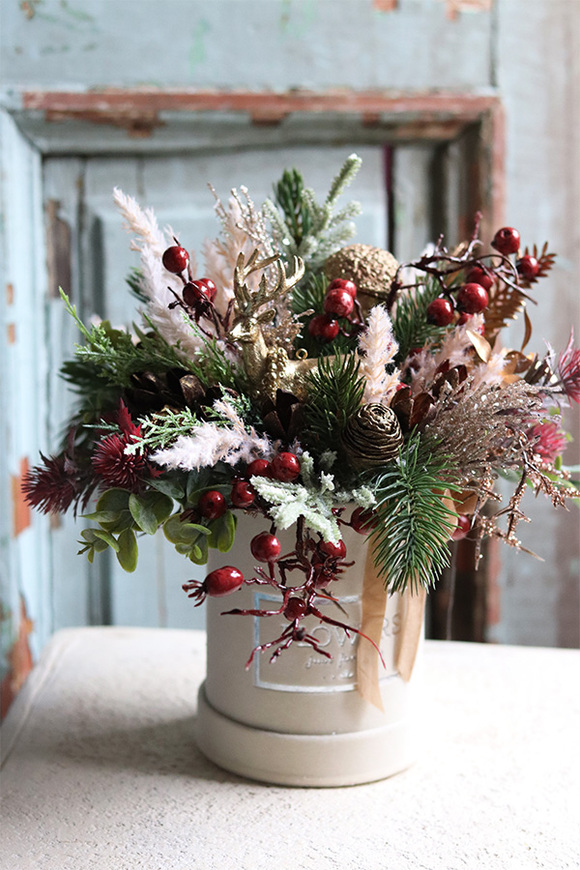 Red Rubin, flowerbox zimowy velvetowy, wys.28cm 