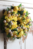 Geldinio, wiosenny stroik - wianek z żółtych kwiatów, śr.22cm