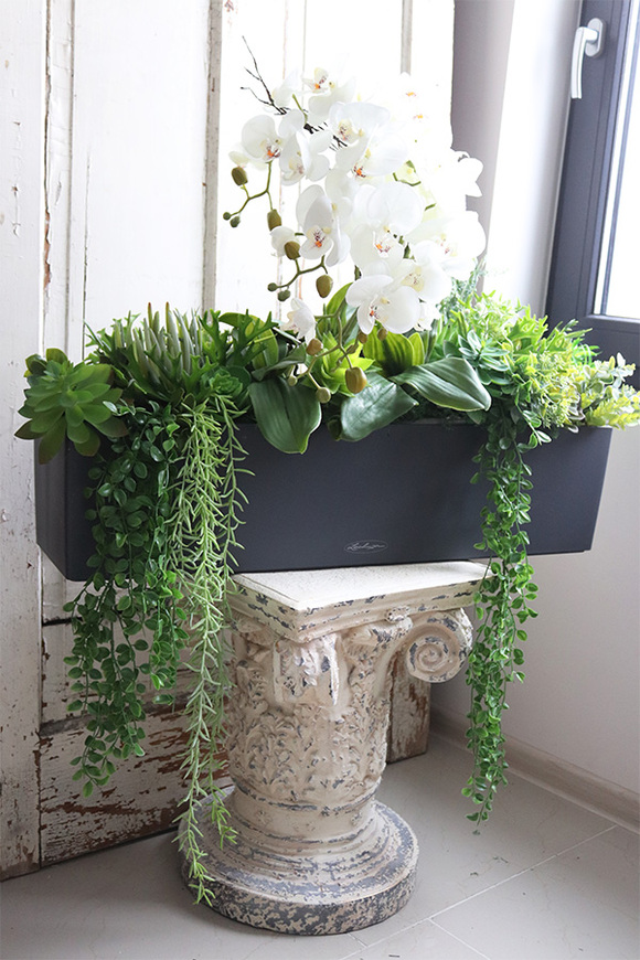 dekoracja sukulenty ze storczykiem, Andżelika Balconera, wym.64x80cm