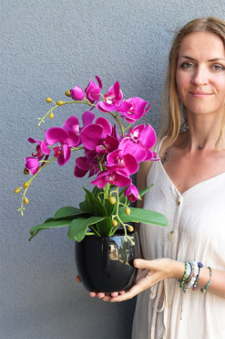 Fuksja Mini Black, sztuczny storczyk w naczyniu, wys.45cm