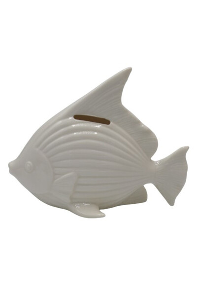 figurka ceramiczna marynistyczna Ryba - Skarbonka A, biała, wym.17x8.5x14cm