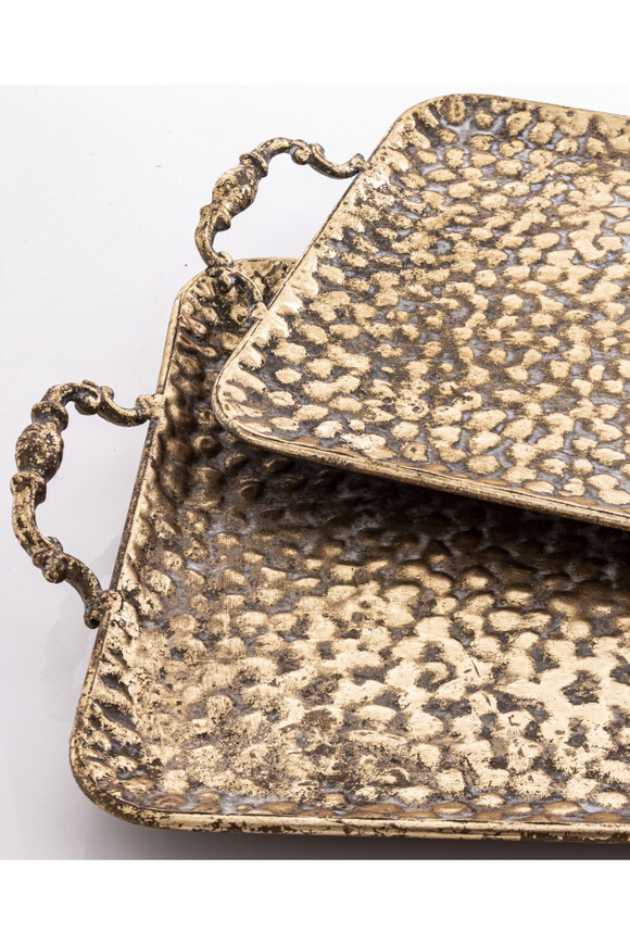 Frezja, złota dekoracyjna taca metalowa