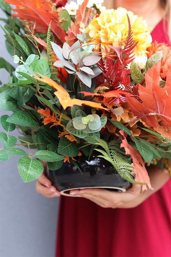 Clemente Orange, komplet dekoracji nagrobnych, kompozycja w misie + bukiet