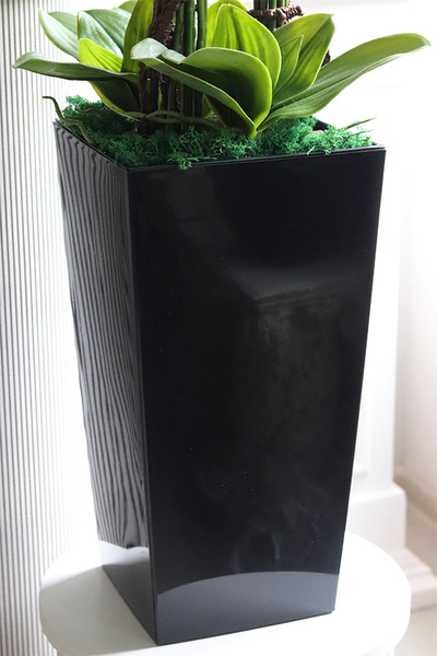 Emilie Mediolan Black, sztuczny storczyk w czarnej donicy