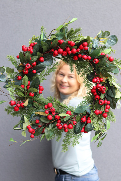 Czerwień w Domu, wianek ozdobny / stroik dekoracyjny, śr.48cm