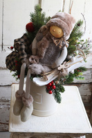 flowerbox zimowy z laleczką, Na Narty, wym. 48x37cm