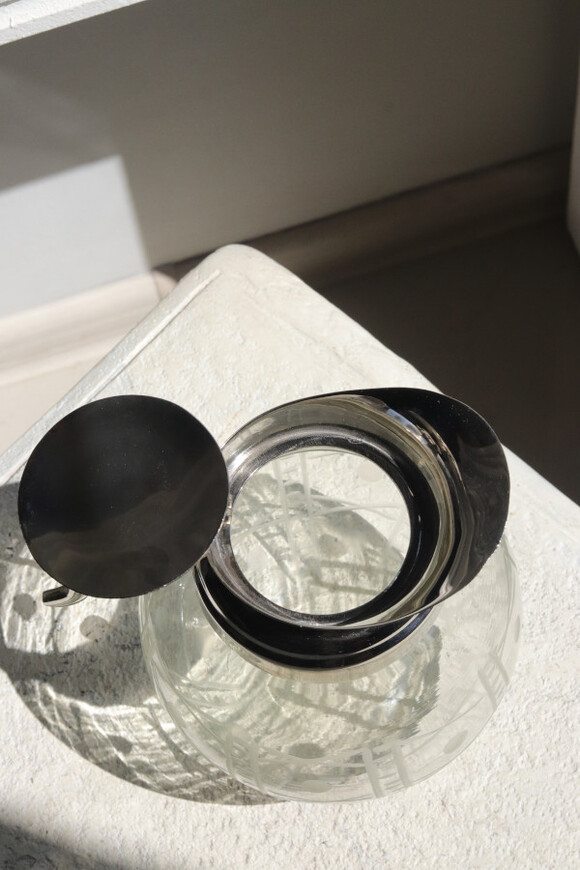 Glamour niklowany pękaty dzbanek z pokrywką, wys.19x20cm