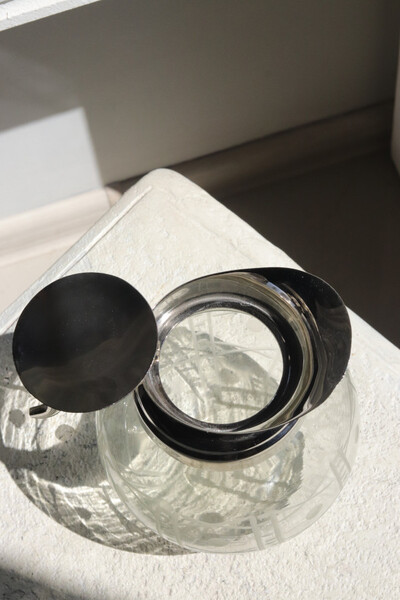 Glamour niklowany pękaty dzbanek z pokrywką, wys.19x20cm