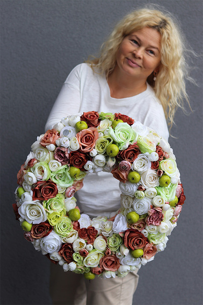 duży jesienny wianek na drzwi, Zielone Jabłuszka