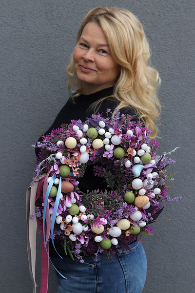 Jajeczny, wielkanocny wianek na drzwi, śr.32cm