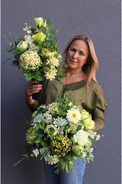 Janina Green, komplet dekoracji nagrobnych, bukiet + kompozycja 