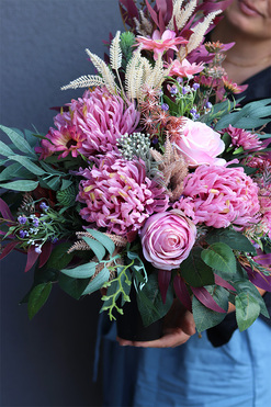 Astry Pink Rusłana, bukiet nagrobny we wkładzie, wys.60cm