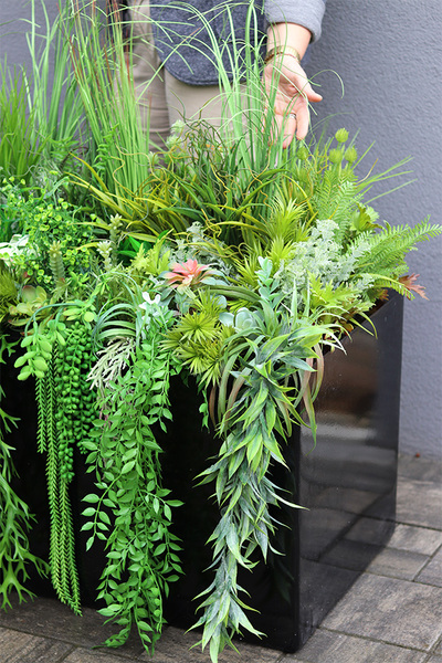 Fiberglass Black Suculentas, podłogowa dekoracja z trawami