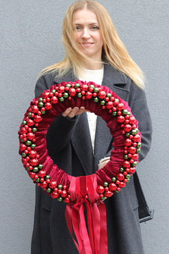 OD RĘKI Bordo Welwet, elegancki wianek świąteczny, śr.41cm