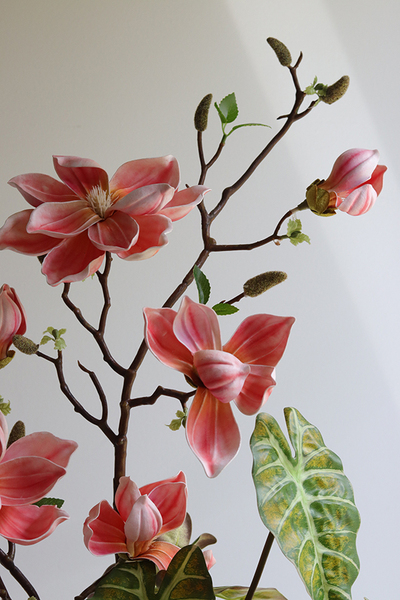 Magnolia Antique, kompozycja kwiatowa w złotym naczyniu