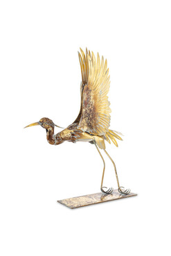 Czapla, figurka ptak w kolorze złotym, wym.76x15x65cm