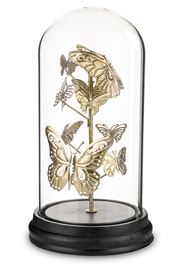 Butterflies, złota figurka motyle pod kloszem