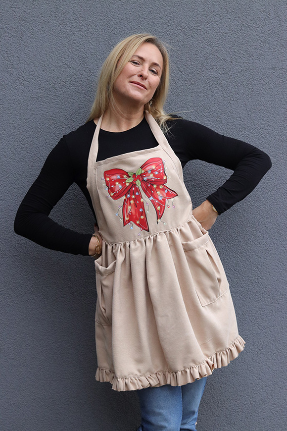 Christmas Kitchen, świąteczny fartuch kuchenny, beżowy