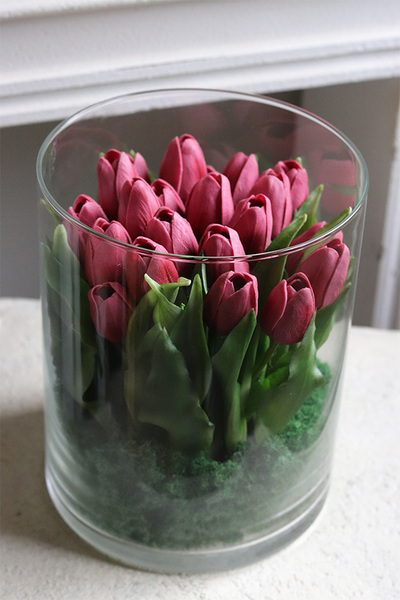 Glasso Menato, różowe tulipany w szkle