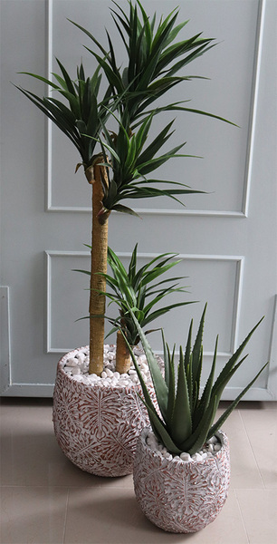 Monsterro, sztuczna roślina w donicy clayfibre, kpl.3szt