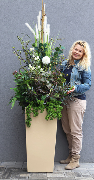 Geriya Beige, zielona kompozycja z trawami, wys.201cm