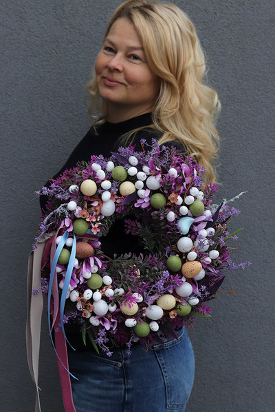 Jajeczny, wielkanocny wianek na drzwi, śr.32cm