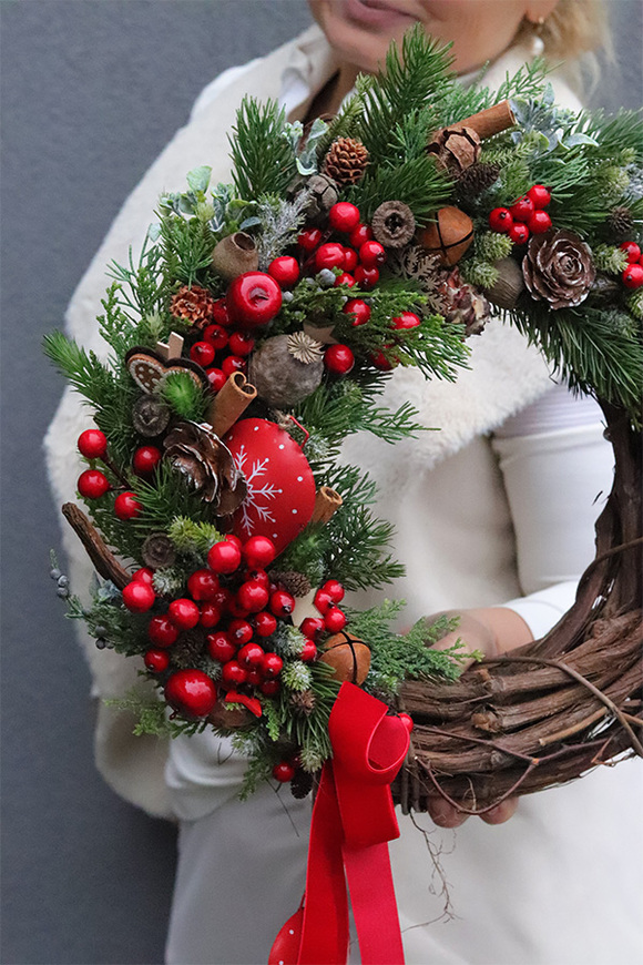 Kolorowo na Święta, zimowy wianek na drzwi