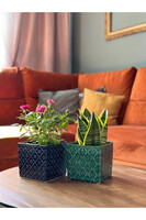 Vintage Orient, osłonka ceramiczna doniczka granatowa