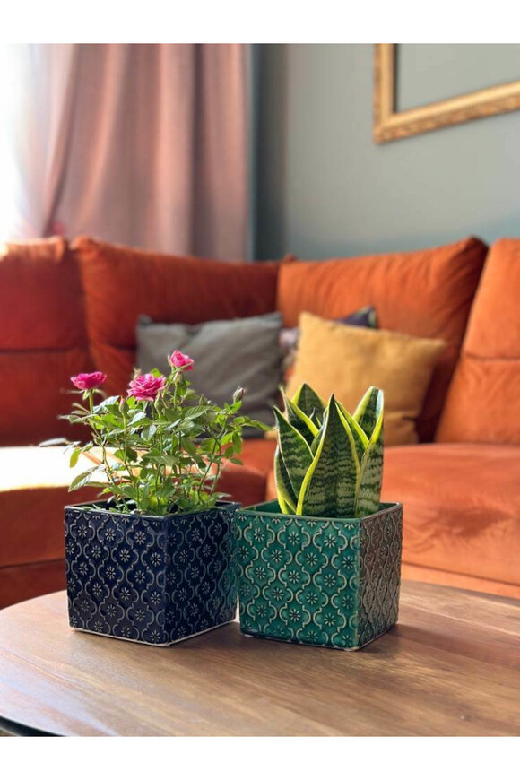 Vintage Orient, osłonka ceramiczna doniczka granatowa