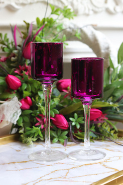 Fuschia Elegance, szklany świecznik, kpl.2szt, wy.21/18cm 