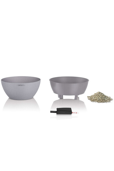 Cubeto Stone, doniczka z nawadnianiem, biały kwarc