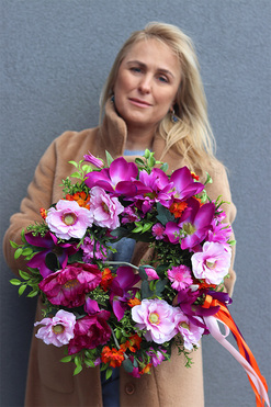 OD RĘKI Radość w Makach, wianek dekoracyjny na drzwi, śr.43cm 