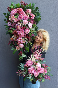 Astry Pink Rusłana, komplet dekoracji nagrobnych, wiązanka+bukiet 
