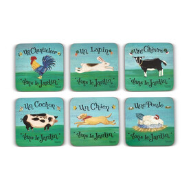 Dans le Jardin, podkładki korkowe ze zwierzętami, średnie, 6szt