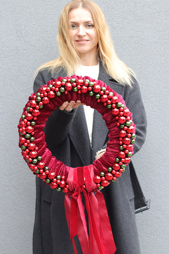 Bordo Welwet, elegancki wianek świąteczny, śr.41cm